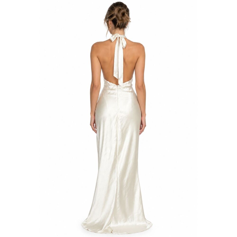Lulus Cream Open Back Halter Maxi Dress Women L